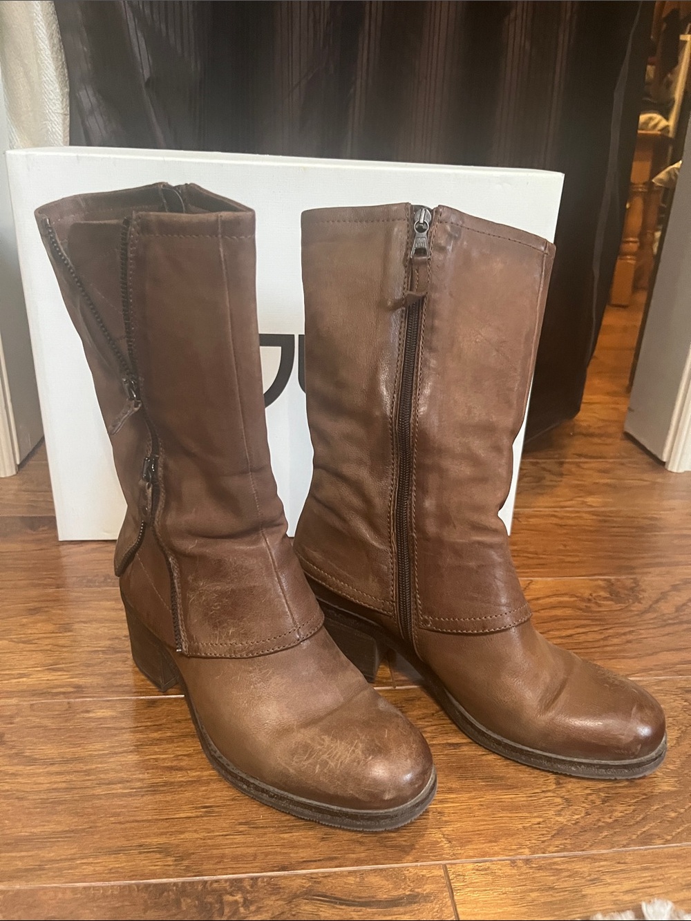 Mjus Women's Brown Leather Mid-Calf Zip Boots